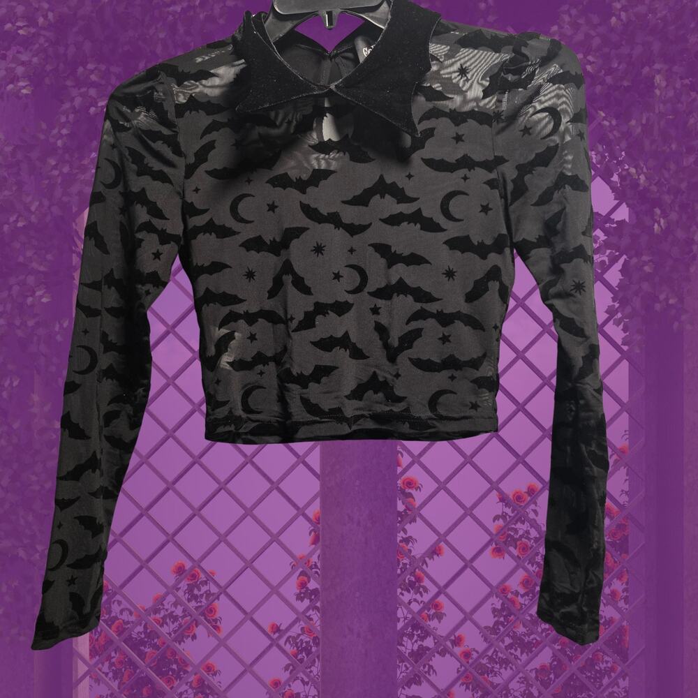 Collectif London Bat and Moon Mesh Crop Top